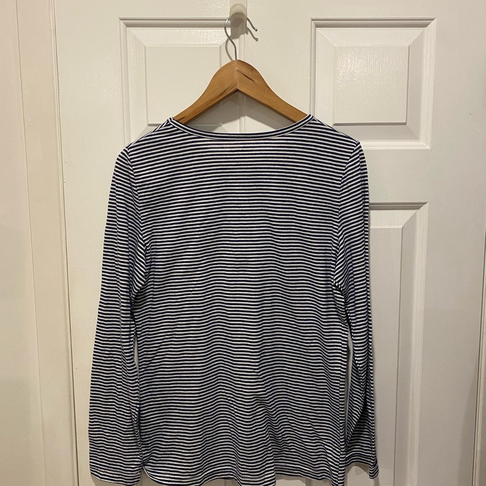 Kim Rogers Breton Stripe Top L | Navy White Nautical Shirt - Picture 2 of 5